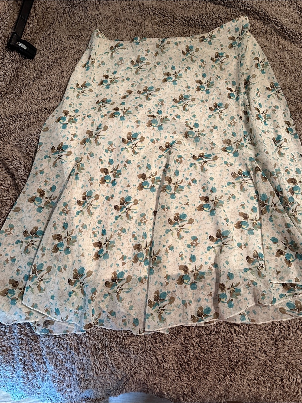 Dress Barn Cream Floral Circle Skirt with Teal and Brown Accents